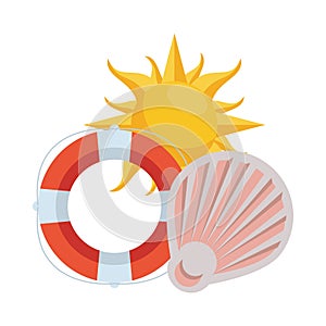 Summer sun hot with lifeguard float and shell