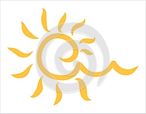 Summer sun logo. A symbol of the bright summer sun hand drawn sun icon illustration.