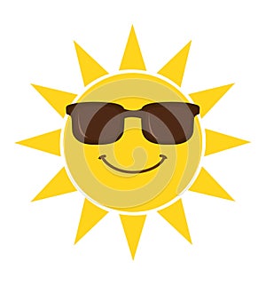 Summer sun smiling face with sunglasses vector illustration isolated on white