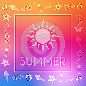 Summer with sun and summery symbols in frame