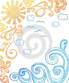 Summer Sun and Waves Sketchy Notebook Doodles photo