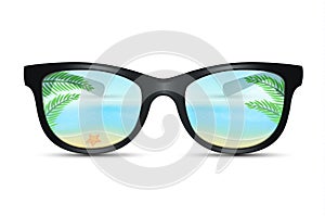 Summer sunglasses with beach reflection