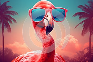 summer sunglasses flamingo bird hipster feather tropical animal pink party. Generative AI.