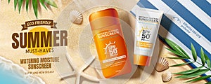 Summer sunscreen cream banner ads