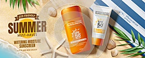 Summer sunscreen cream banner ads photo