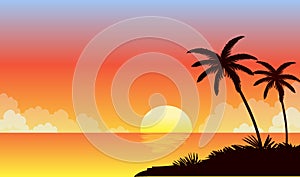 Summer sunset beach. Beach vector.Tropical beach.