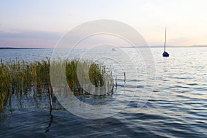 Summer sunset landscape at Balaton Lake in Hungary.