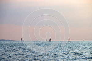 Summer sunset landscape at Balaton Lake in Hungary.