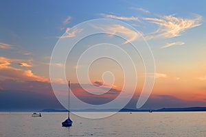 Summer sunset landscape at Balaton Lake in Hungary.