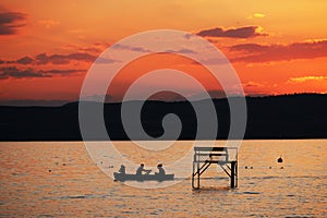 Summer sunset landscape at Balaton Lake in Hungary.