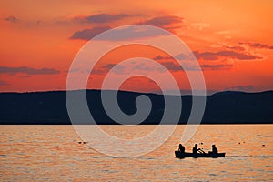 Summer sunset landscape at Balaton Lake in Hungary.