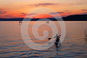 Summer sunset landscape at Balaton Lake in Hungary.