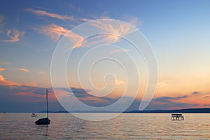 Summer sunset landscape at Balaton Lake in Hungary.