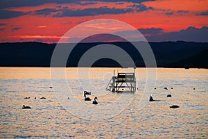 Summer sunset landscape at Balaton Lake in Hungary.