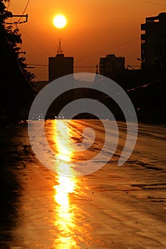 Summer sunset over city skyline