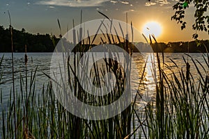 Summer sunset over lake in Minnesota