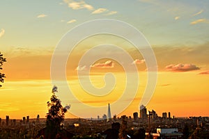 Summer sunset over London city