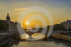 Summer Sunset Over Paris Historic Center With Seine River and Bridges