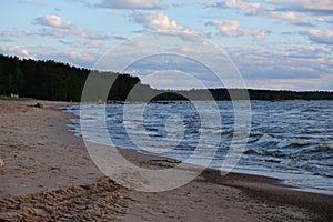 summer sunset on the shore of the Gulf of Finland in the town of Sosnovy Bor