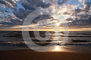 summer sunset on the shore of the Gulf of Finland in the town of Sosnovy Bor