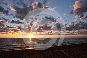 summer sunset on the shore of the Gulf of Finland in the town of Sosnovy Bor