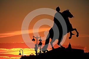 Summer sunset view with the Bronze Horseman. Saint-Petersburg, Russia