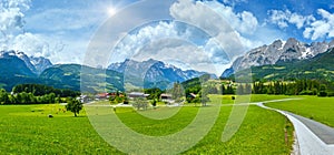 Summer sunshiny Alpine country panorama photo