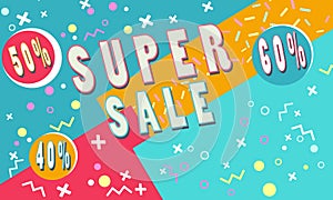 Summer Super sale banner for booklet, flyer, poster, advertising logo, leaflet for the store template design. The modern image.