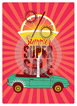 Summer Super Sale typographical vintage style grunge poster design. Retro vector illustration.