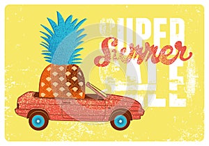 Summer Super Sale typographical vintage style grunge poster design. Retro vector illustration.