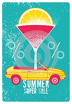 Summer Super Sale typographical vintage style grunge poster design. Retro vector illustration.