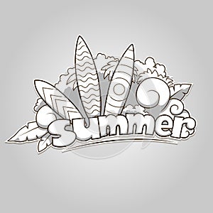 Summer surfing colorless vector illustration