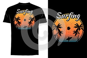 Summer surfing silhouette t shirt mock up retro vintage