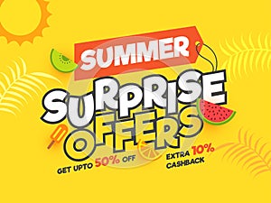 Summer Surprise Offers, banner or poster design with awesome off