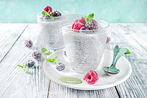 Summer sweet berry dessert with chia seeds