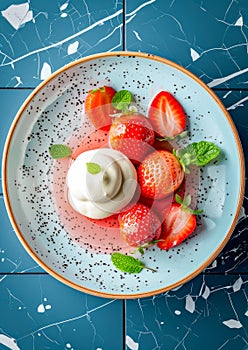 Summer sweet dessert with strawberries and whipped cream