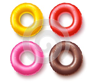 Summer swim rings set vector design. Colorful inflatable rubber toy and swimming circles