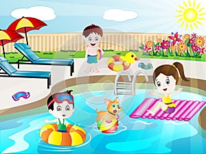 Summer Swimming Pool Fun Vector Illustration