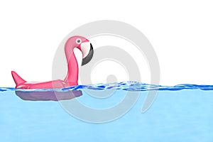 Summer Swimming Pool Inflantable Rubber Pink Flamingo Toy in Clean Pool Blue Water. 3d Rendering