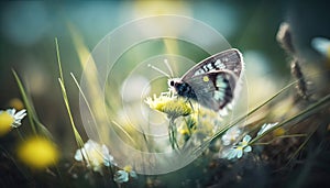 Summer Symphony, A Graceful Butterfly Dancing on a Flower Petal. Generative AI