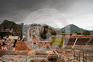 Summer in Taormina, Sicily. Panoramic view of architecture.