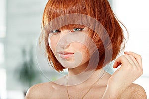 Summer teen girl beautiful freckles redheaded
