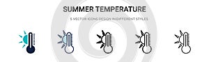 Summer temperature icon in filled, thin line, outline and stroke style. Vector illustration of two colored and black summer