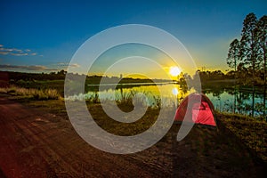 Summer, Tent, Hiking, Picnic, Sunset