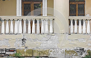 Summer terrace. Ancient balcony. Antique stair railings.