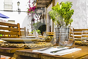 Summer terrace with drinks and meals ready to eat, Marbella Spai