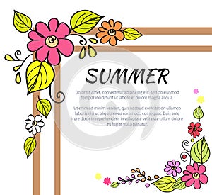 Summer Text and Floral Frame Vector Illustration