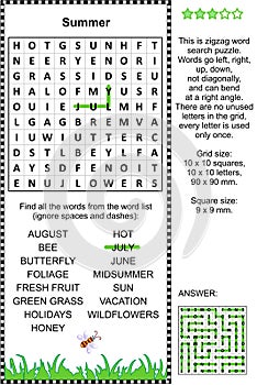 Summer themed wordsearch puzzle