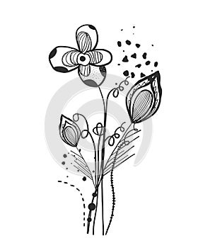 Summer time abstract black flowers. Nature theme. Abstract tattoo design vector floral design pattern