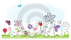 Summer time abstract colorful doodle flowers vector background